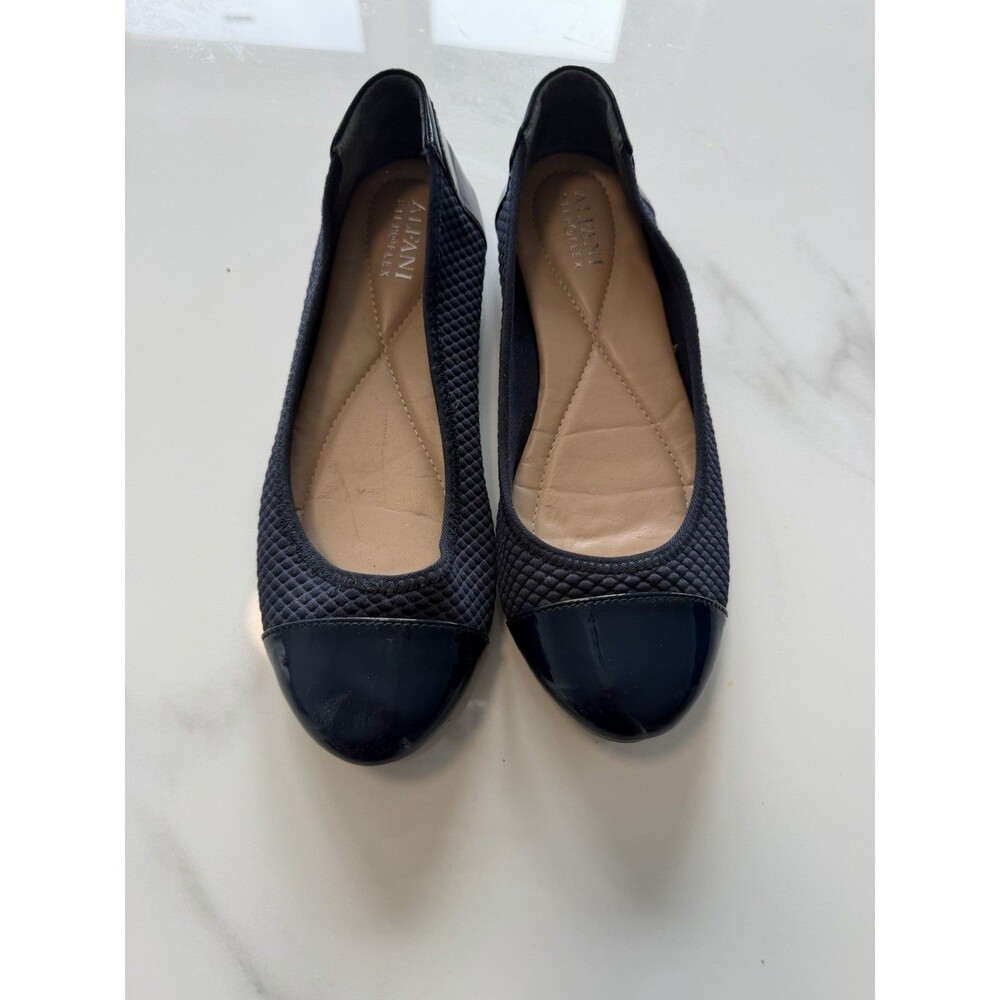 Alfani Stepflex Women’s 7M Navy Quilted Ballet Flats Patent Cap Toe Comfort - Picture 1 of 8